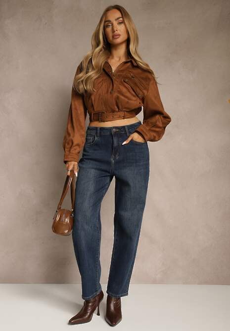 Niebieskie Jeansy Mom Fit High Waist z Wiskozą Erralia