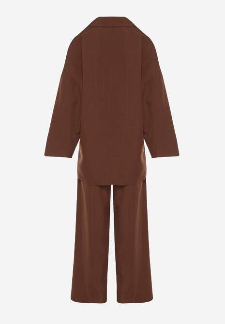 Brązowy Komplet Garniturowy Oversize Marynarka Dwurzędowa i Spodnie Wide Leg Tevilna 7