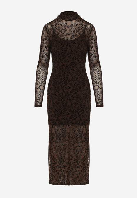 Brązowa Koktajlowa Sukienka z Wiskozą w Welurowe Kwiaty Amette 6