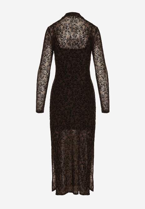 Brązowa Koktajlowa Sukienka z Wiskozą w Welurowe Kwiaty Amette 7