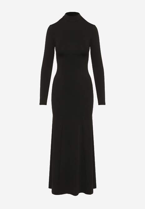 Czarna Koktajlowa Sukienka z Wiskozą i Półgolfem o Taliowanym Kroju Zozorina 6