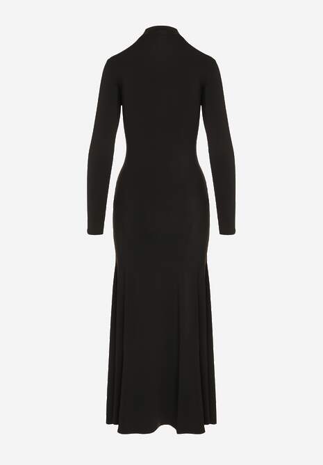 Czarna Koktajlowa Sukienka z Wiskozą i Półgolfem o Taliowanym Kroju Zozorina 7