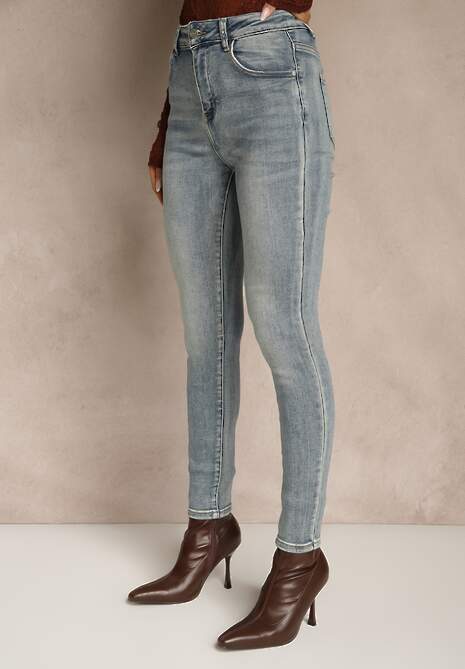 Niebieskie Jeansy Skinny Regular Waist z Bawełną Tevirsa 4