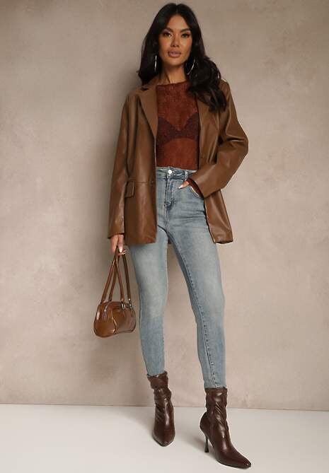 Niebieskie Jeansy Skinny Regular Waist z Bawełną Tevirsa