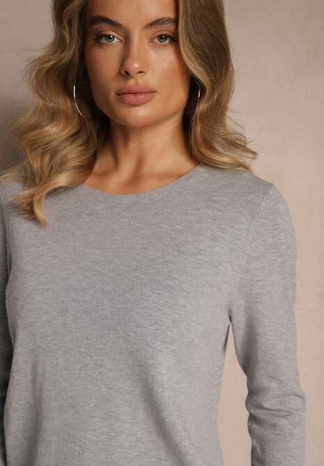 Szary Gładki Sweter w Minimalistycznym Stylu Tevra 5