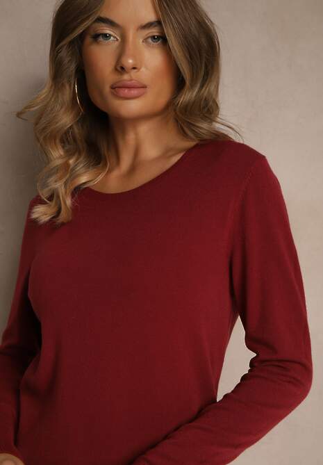 Bordowy Gładki Sweter w Minimalistycznym Stylu Tevra 5