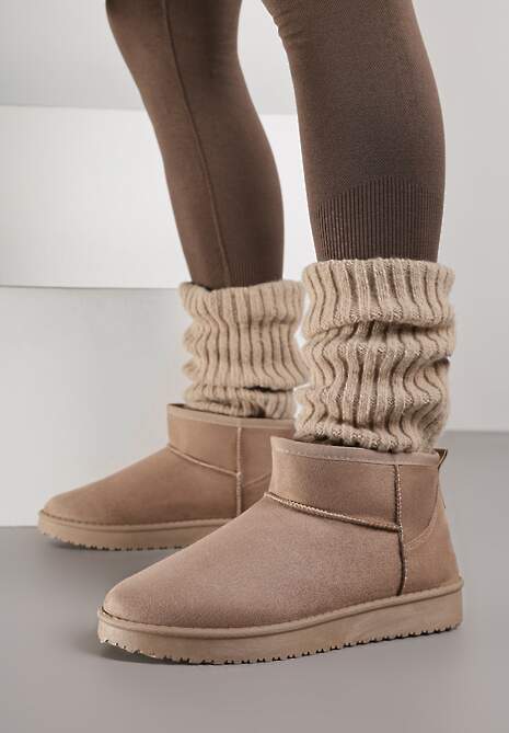 Ciemnobeżowe Śniegowce z Niską Cholewką Retira 4