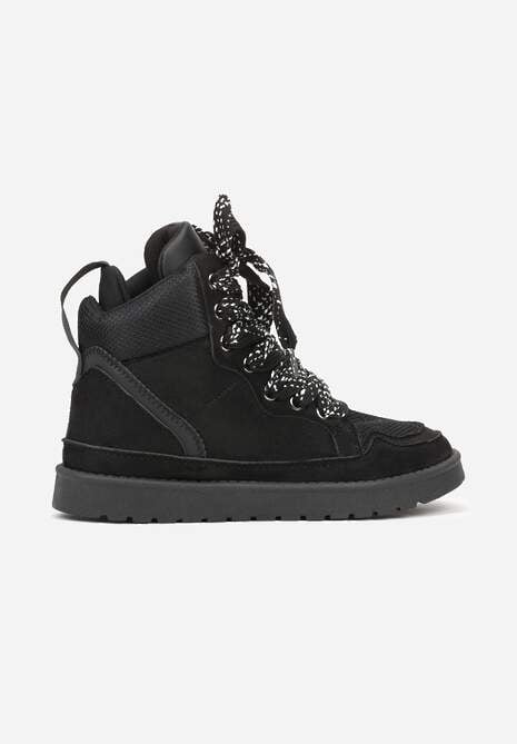 Czarne Sneakersy Ozdobione Sznurówkami w Geometryczny Wzór Avoslia 4