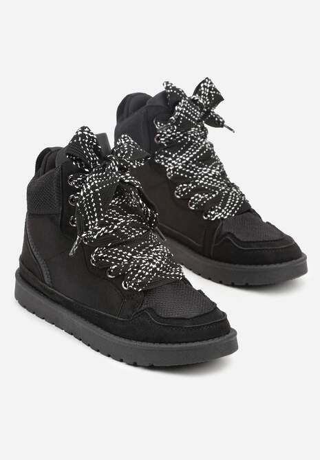 Czarne Sneakersy Ozdobione Sznurówkami w Geometryczny Wzór Avoslia 5