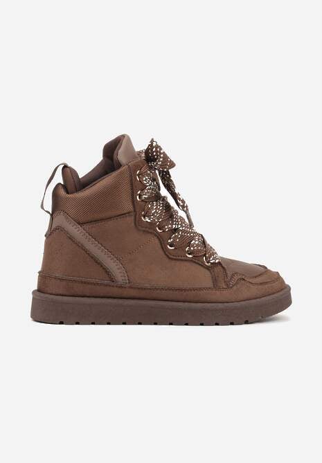 Brązowe Sneakersy Ozdobione Sznurówkami w Geometryczny Wzór Avoslia 4