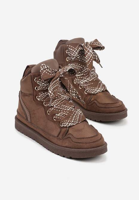 Brązowe Sneakersy Ozdobione Sznurówkami w Geometryczny Wzór Avoslia 5