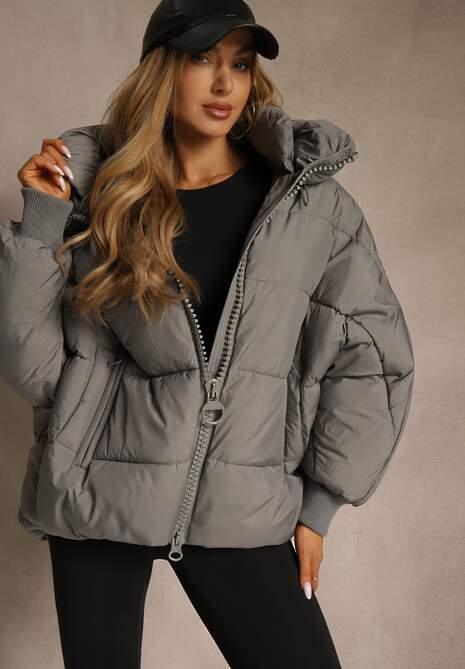 Szara Oversizowa Kurtka Puffer z Kaputrem Mevenassa 4