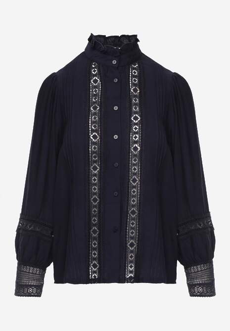 Granatowa Koszula ze Stójką i Koronką Phaeninca 6