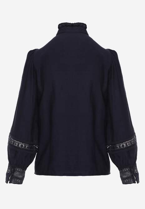 Granatowa Koszula ze Stójką i Koronką Phaeninca 7