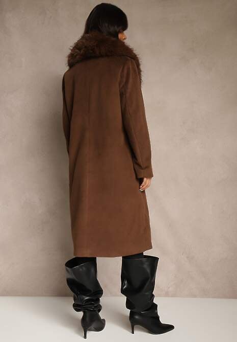 Brązowy Płaszcz z Odpinanym Futerkiem Lillvana 4