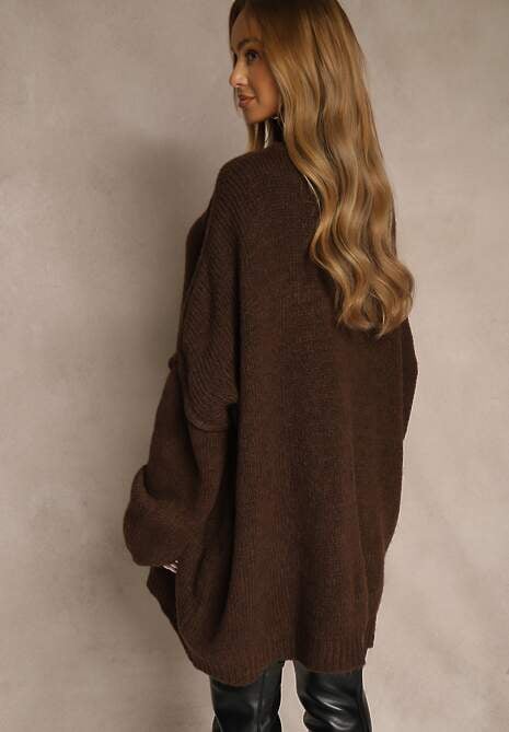 Brązowy Sweter Oversize z Wełną i Wiskozą Fedolina 4