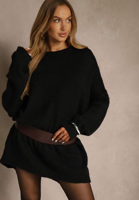 Czarny Sweter Oversize z Wełną i Wiskozą Fedolina 4