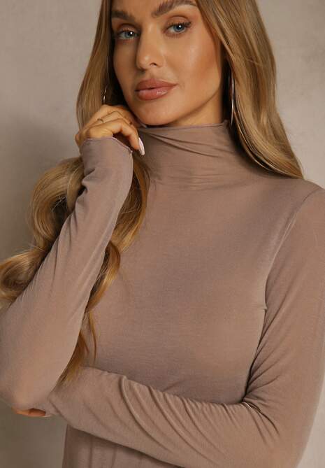 Brązowa Wiskozowa Bluzka Longsleeve Golf z Kaszmirem Vidara 5