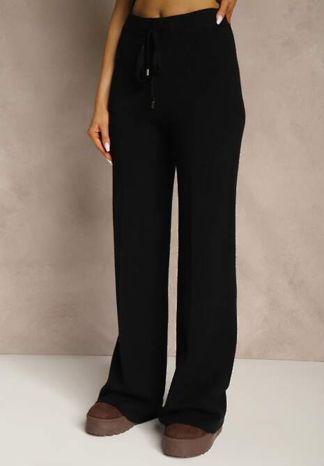 Czarne Spodnie Wide Leg High Waist z Dodatkiem Kaszmiru Nevalla 4