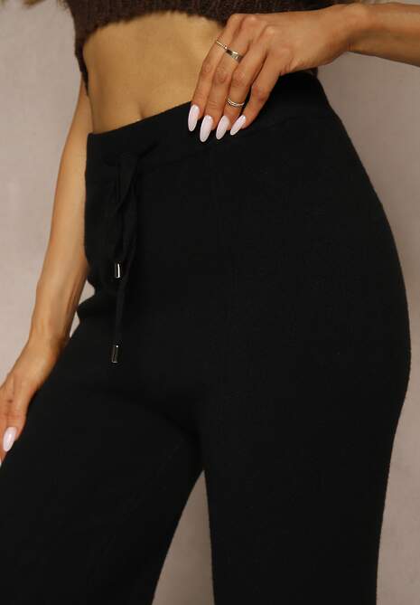 Czarne Spodnie Wide Leg High Waist z Dodatkiem Kaszmiru Nevalla 5