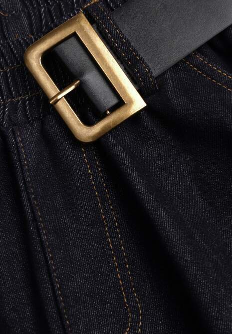 Granatowa Rozkloszowana Spódnica Jeansowa Midi z Paskiem Wendlla 6