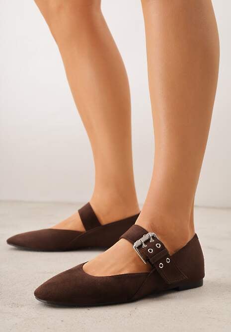 Ciemnobrązowe Balerinki Vices w Krowie Łaty w Stylu Mary Jane ze Skórzaną Wkładką Rilaneia