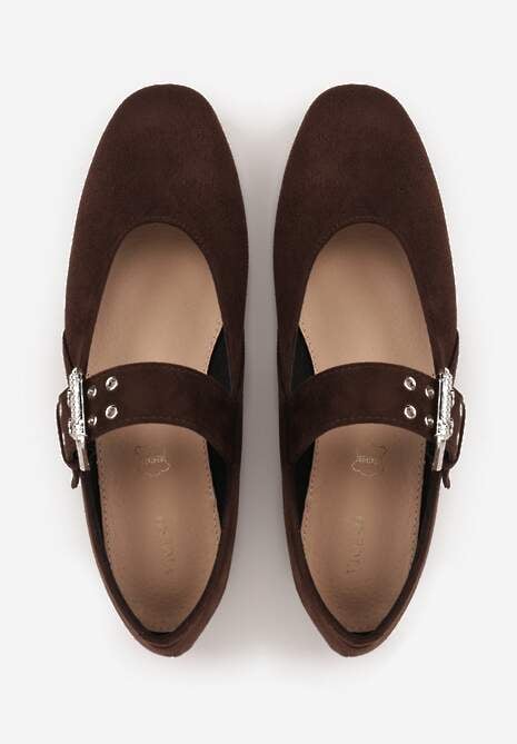 Ciemnobrązowe Balerinki Vices w Krowie Łaty w Stylu Mary Jane ze Skórzaną Wkładką Rilaneia 6