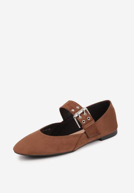 Brązowe Balerinki Vices w Krowie Łaty w Stylu Mary Jane ze Skórzaną Wkładką Rilaneia 5