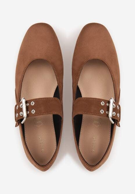 Brązowe Balerinki Vices w Krowie Łaty w Stylu Mary Jane ze Skórzaną Wkładką Rilaneia 6
