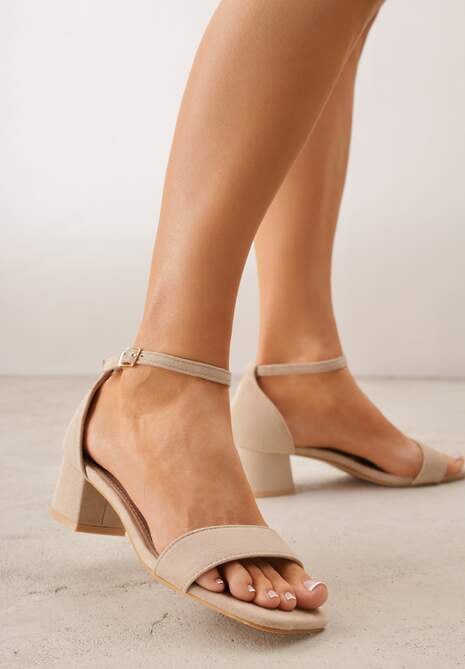 Ciemnobeżowe Eleganckie Sandały VICES na Klockowym Obcasie z Paskiem Wokół Kostki Undimora