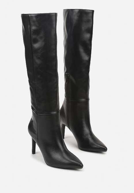 Czarne Marszczone Kozaki na Szpilce Monitania 5