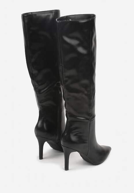 Czarne Marszczone Kozaki na Szpilce Monitania 6