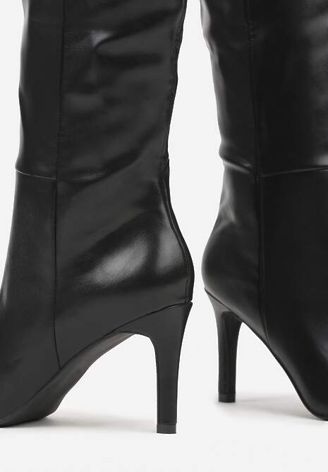 Czarne Marszczone Kozaki na Szpilce Monitania 7