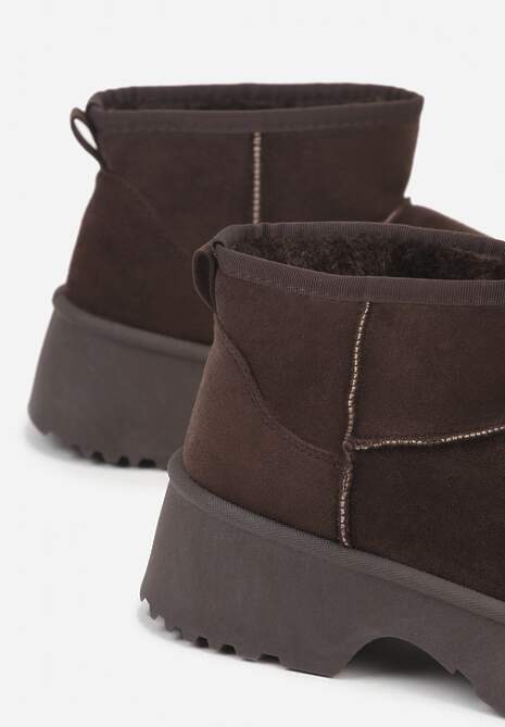 Ciemnobrązowe Śniegowce z Imitacji Zamszu o Wsuwanym Fasonie na Platformie Reilessa 6