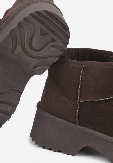 Ciemnobrązowe Śniegowce z Imitacji Zamszu o Wsuwanym Fasonie na Platformie Reilessa 7