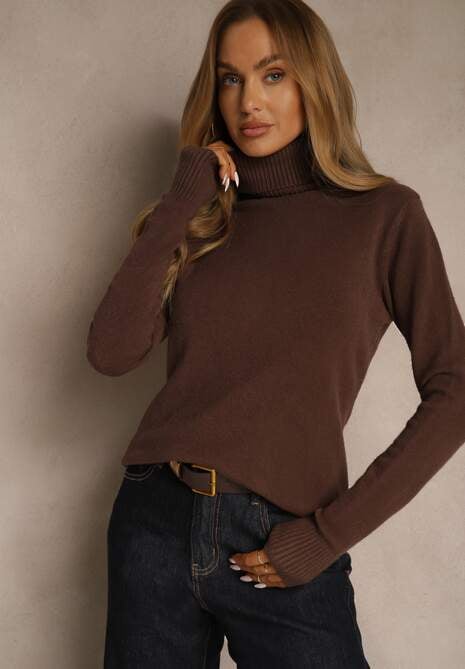 Brązowy Golf Sweter o Dopasowanym Kroju z Kaszmirem Zairith 4