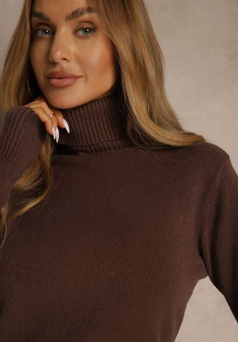 Brązowy Golf Sweter o Dopasowanym Kroju z Kaszmirem Zairith 5
