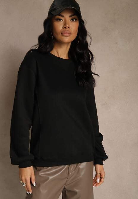 Czarna Bluza z Bawełną i Przeszyciami przy Dekolcie Fezanna 4