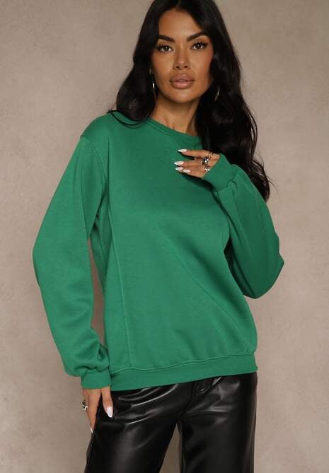 Zielona Bluza z Bawełną i Przeszyciami przy Dekolcie Fezanna 4