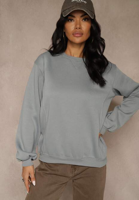 Szara Bluza z Bawełną i Przeszyciami przy Dekolcie Fezanna 4