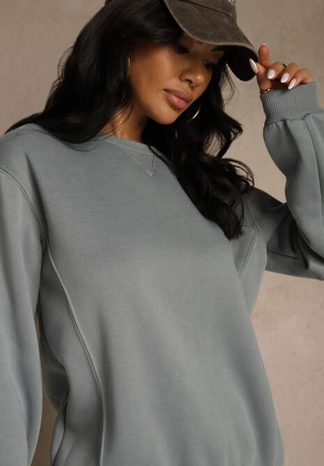 Szara Bluza z Bawełną i Przeszyciami przy Dekolcie Fezanna 5