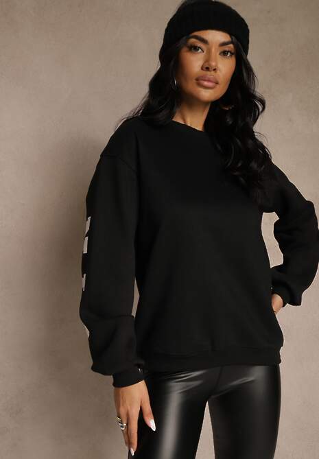 Czarna Bluza Ocieplana z Bawełną Ozdobiona Napisem Fezurra 4