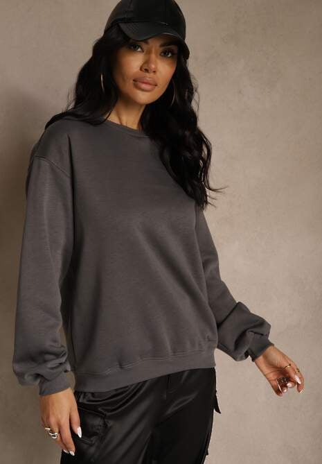 Szara Bluza Ocieplana z Bawełną Ozdobiona Napisem Fezurra 4