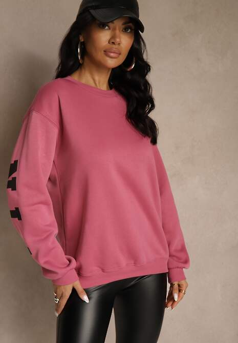 Różowa Bluza Ocieplana z Bawełną Ozdobiona Napisem Fezurra 5