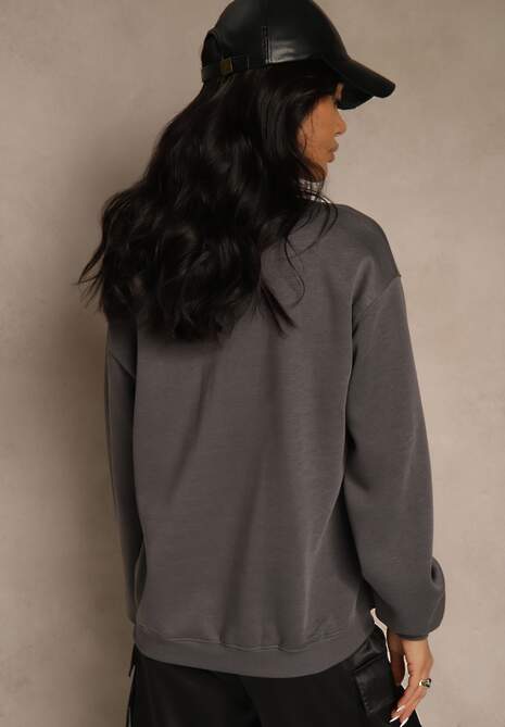Szara Bluza z Bawełną Ozdobiona  Napisem Fezolda 5