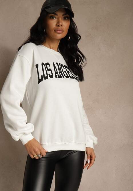 Biała Bluza z Bawełną Ozdobiona  Napisem Fezolda 4