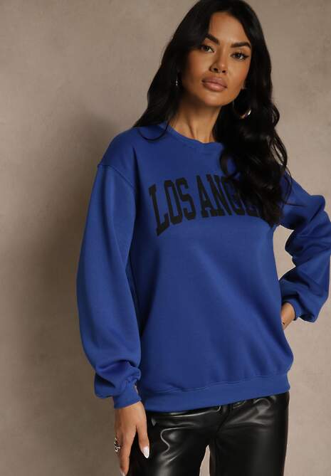 Niebieska Bluza z Bawełną Ozdobiona  Napisem Fezolda 4