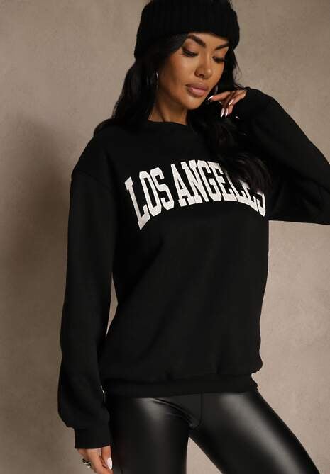Czarna Bluza z Bawełną Ozdobiona  Napisem Fezolda 4