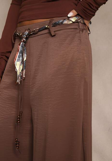 Brązowe Szerokie Spodnie z Paskiem w Stylu Wstążki Tussema 5