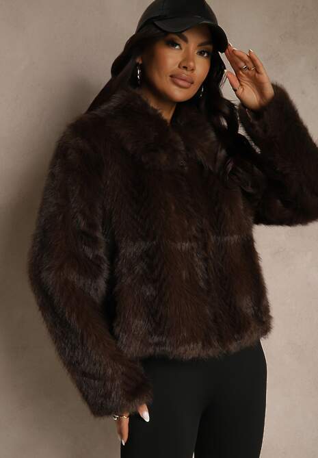 Brązowa Klasyczna Kurtka Futerko z Zapięciem na Zamek Błyskawiczny Tuswella